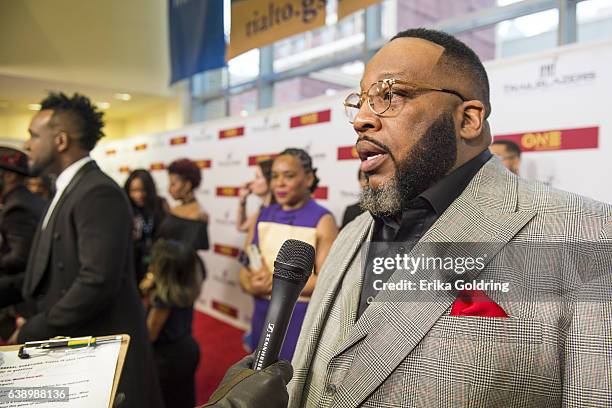 Marvn Sapp is interviewed on the red carpet during the BMI Trailblazers of Gospel Honors at Rialto Center for the Arts on January 14, 2017 in...