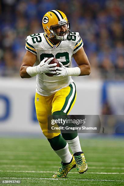 Richard Rodgers of the Green Bay Packers plays against the Detroit Lions at Ford Field on January 1, 2017 in Detroit, Michigan.