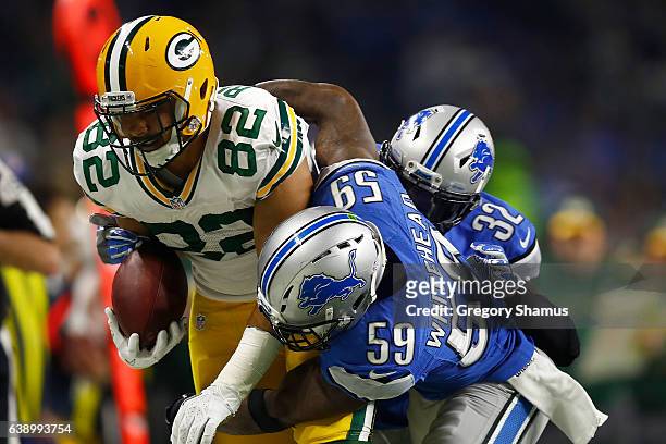 Richard Rodgers of the Green Bay Packers plays against the Detroit Lions at Ford Field on January 1, 2017 in Detroit, Michigan.
