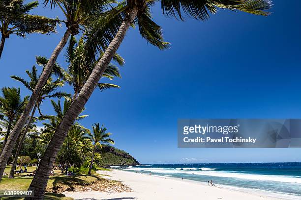 grande anse - popular tropical beach in réunion - la reunion stock pictures, royalty-free photos & images