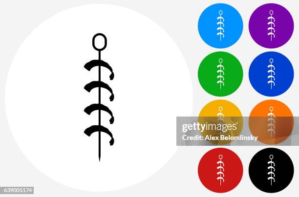 shrimp kabobs icon on flat color circle buttons - cooked shrimp white background stock illustrations