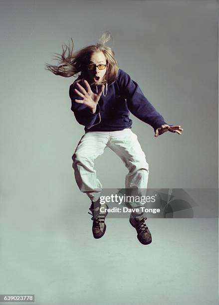 Studio portrait of Tom Rowlands from electronic music duo The Chemical Brothers, United Kingdom, 1997.