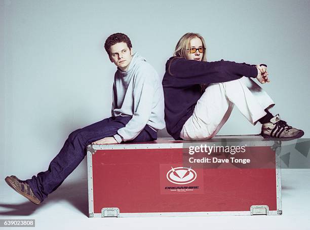 Studio portrait of Ed Simons and Tom Rowlands from electronic music duo The Chemical Brothers, United Kingdom, 1997.