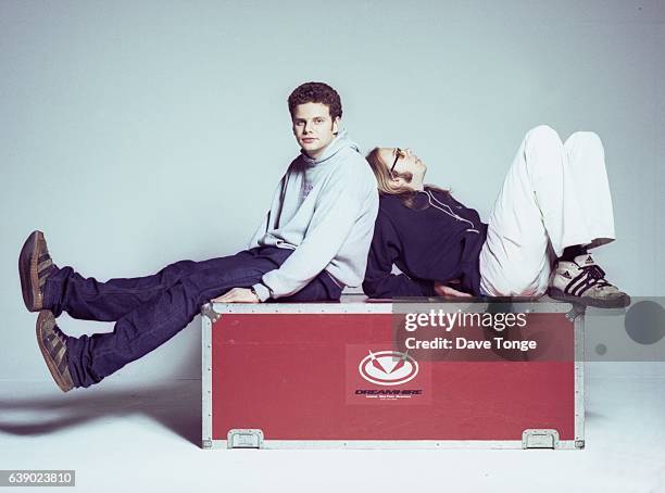 Studio portrait of Ed Simons and Tom Rowlands from electronic music duo The Chemical Brothers, United Kingdom, 1997.