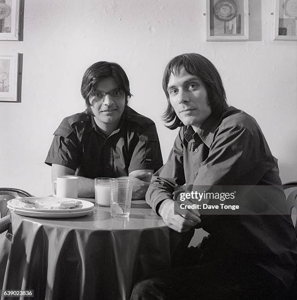 Tjinder Singh and Ben Ayres of British indie rock group Cornershop, Stoke Newington, London, United Kingdom, August 1999.