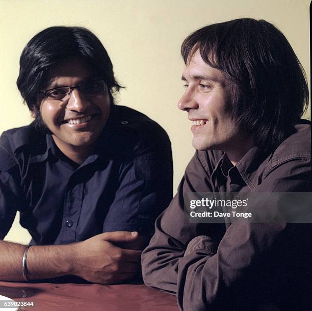 Tjinder Singh and Ben Ayres of British indie rock group Cornershop, Stoke Newington, London, United Kingdom, August 1999.