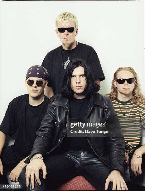 British rock group The Cult, Los Angeles, California, January 1993. Left to right: Craig Adams, Ian Astbury , Billy Duffy and Scott Garrett.