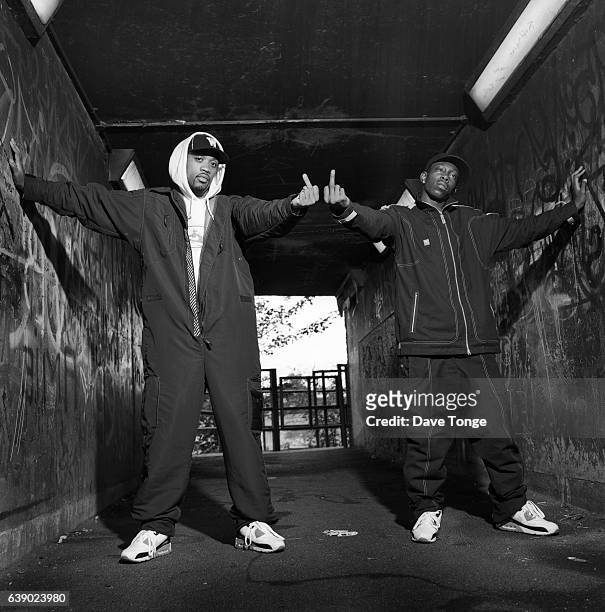 British rappers Wiley and Dizzee Rascal, Bethnal Green, London, August 2002.