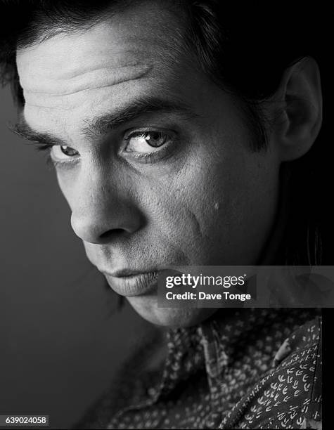 Studio portrait of Australian singer-songwriter Nick Cave during promotion of his duet with PJ Harvey 'Henry Lee' from the album 'Murder Ballads',...