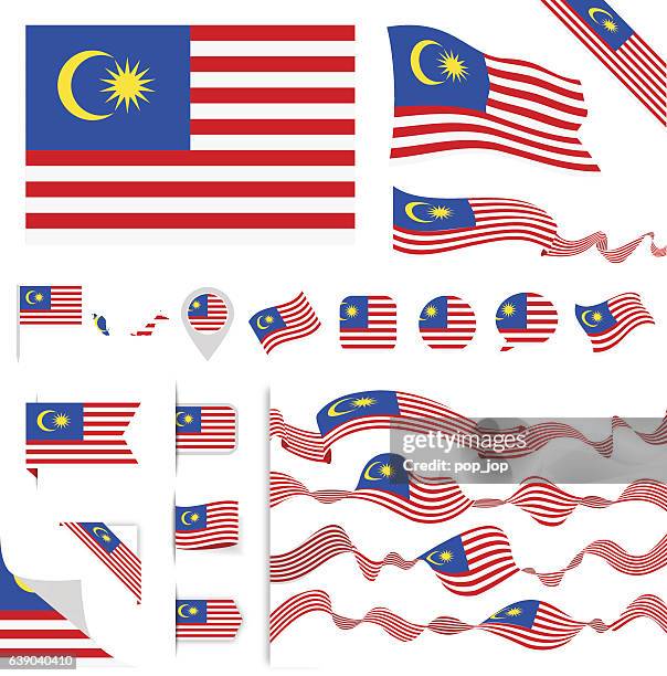 malaysia flag set - malaysia flag stock illustrations