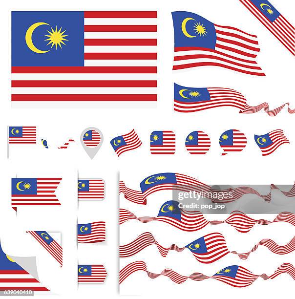 malaysia flag set - malaysian flag stock illustrations