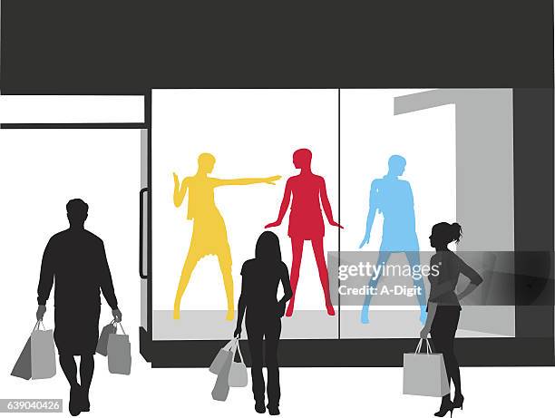 neueste fashion store vector silhouette - bekleidungsgeschäft stock-grafiken, -clipart, -cartoons und -symbole