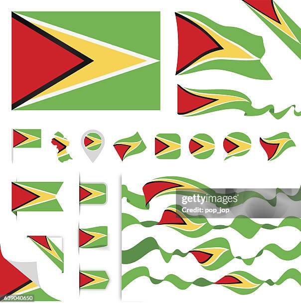 guyana flag set - guyana flag stock illustrations
