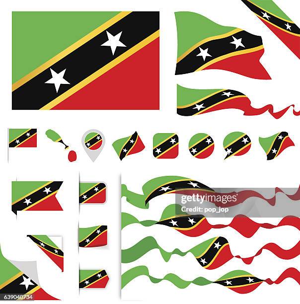 stockillustraties, clipart, cartoons en iconen met st. kitts and nevis flag set - saint kitts