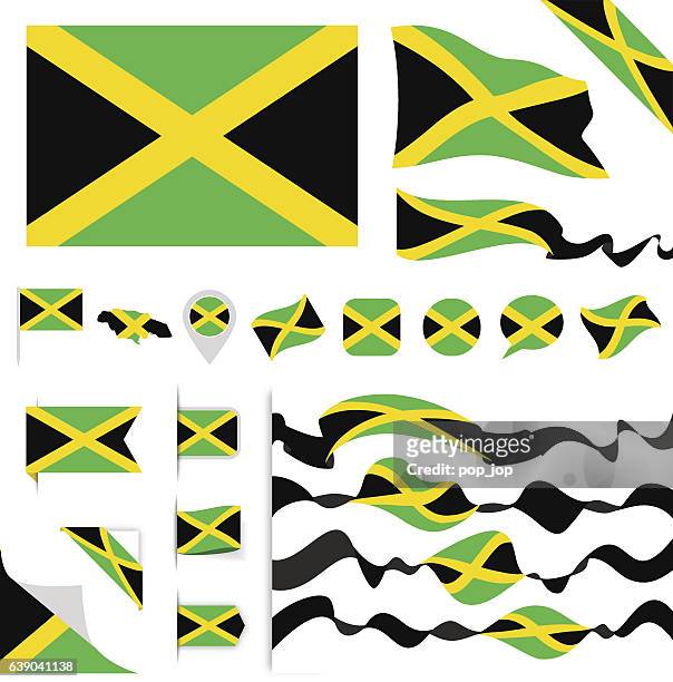 illustrations, cliparts, dessins animés et icônes de ensemble de drapeaux jamaïcains - jamaican flag vector