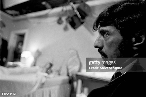 Close-up of American author and screenwriter William Peter Blatty on the set of the film 'The Exorcist' , New York, New York, 1973.