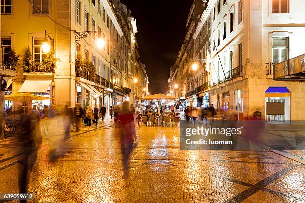 augusta street in lisbon - long exposure restaurant stock pictures, royalty-free photos & images