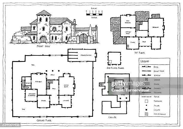illustrations, cliparts, dessins animés et icônes de plan de villa médiéval italien ou espagnol - maison pierre