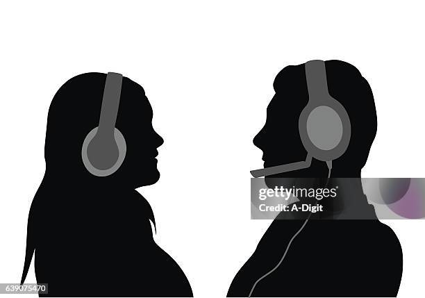 wearing headphones - man headset stock illustrations