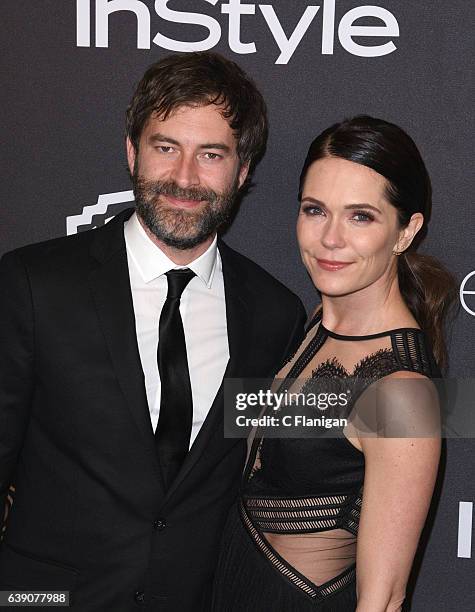 Mark Duplass and Katie Aselton attend The 2017 InStyle and Warner Bros. 73rd Annual Golden Globe Awards Post-Party at The Beverly Hilton Hotel on...