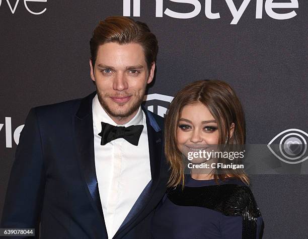 Dominic Sherwood and Sarah Hyland attend The 2017 InStyle and Warner Bros. 73rd Annual Golden Globe Awards Post-Party at The Beverly Hilton Hotel on...