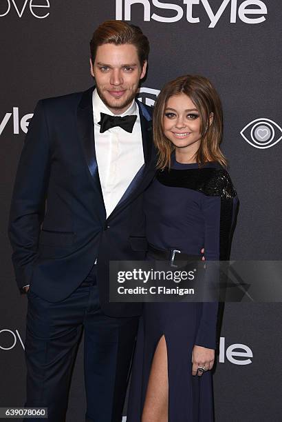 Dominic Sherwood and Sarah Hyland attend The 2017 InStyle and Warner Bros. 73rd Annual Golden Globe Awards Post-Party at The Beverly Hilton Hotel on...