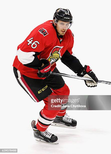 Patrick Wiercioch of the Ottawa Senators plays in the game against the New York Islanders at Canadian Tire Centre on January 22, 2016 in Ottawa,...