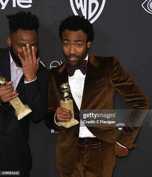 Writer Stephen Glover and actor/writer Donald Glover, winners of Best Series - Musical or Comedy for 'Atlanta,' attend the 18th Annual Post-Golden...