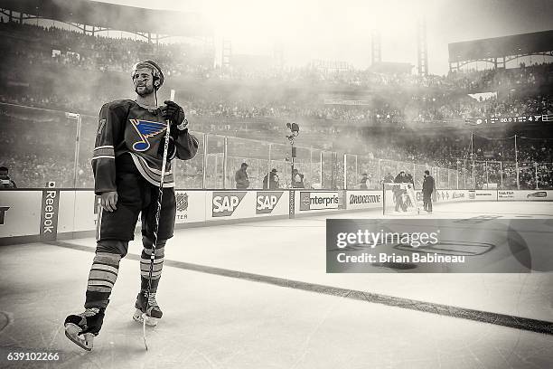 Alex Pietrangelo of the St. Louis Blues stands near the blue line after the 2017 Bridgestone NHL Winter Classic at Busch Stadium on January 2, 2017...