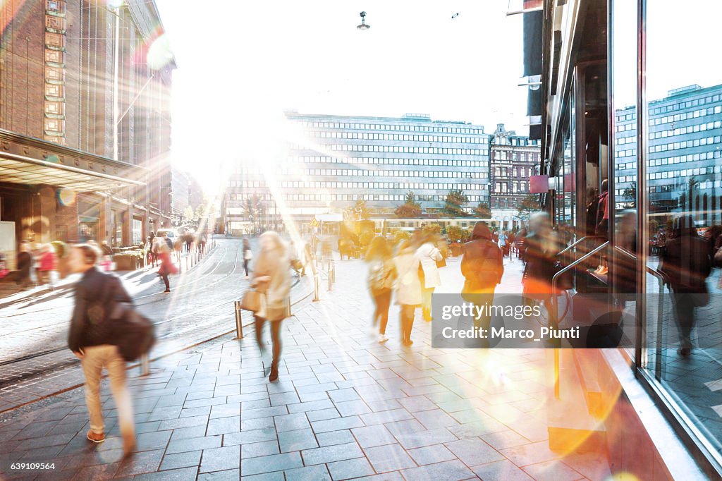 Motion Blur of People Walking in the City
