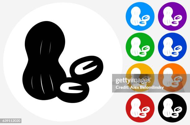 peanuts icon on flat color circle buttons - peanuts stock illustrations