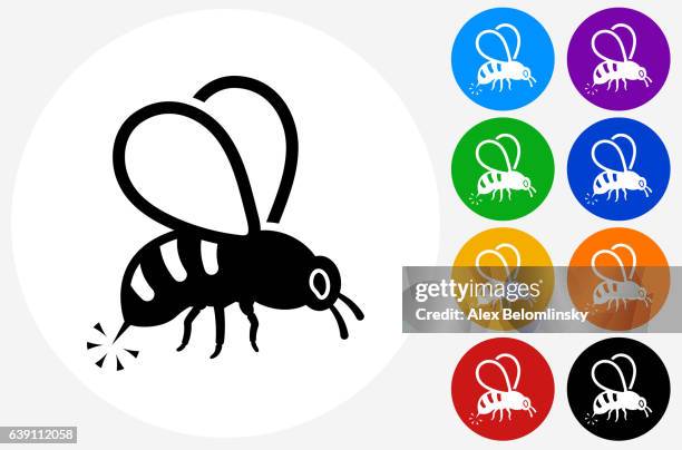 bee sting icon on flat color circle buttons - bee sting stock illustrations