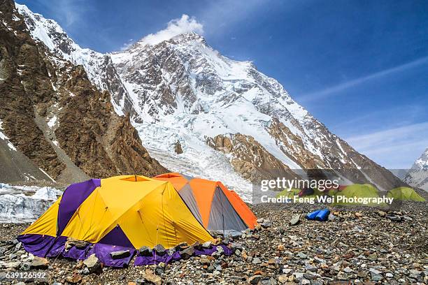 k2 base camp, central karakoram national park, gilgit-baltistan, pakistan - k2 mountain - fotografias e filmes do acervo