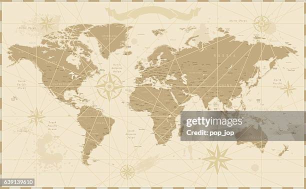 ilustraciones, imágenes clip art, dibujos animados e iconos de stock de vintage retro antiguo mapa del mundo - old world map