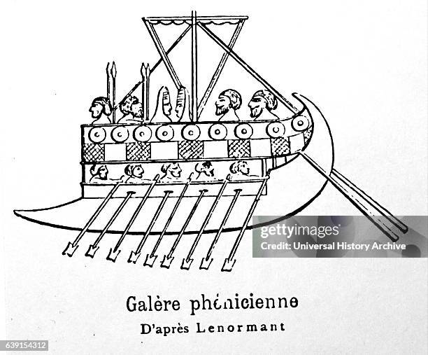 Illustration of a tub-shaped Phoenician Galley. Dated 7th Century BC.