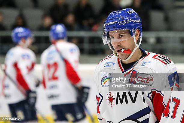 Christoph Ullmann of Adler Mannheim looks on during the DEL match between Augsburg Panther and Adler Mannheim at the Curt Frenzel Stadion on January...