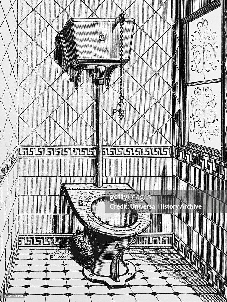 Pedestal WC with siphon flushing system.