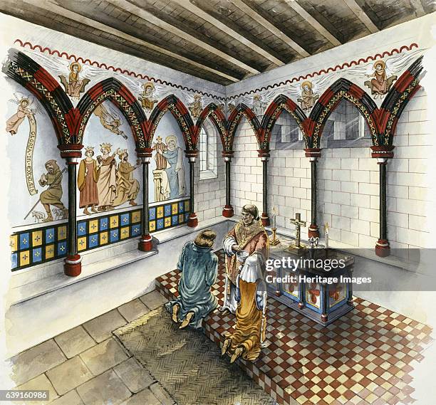 The Chapel, Clifford's Tower, late 14th century, . Interior view of the Chapel, late 14th century. Reconstruction drawing of Clifford's Tower, the...