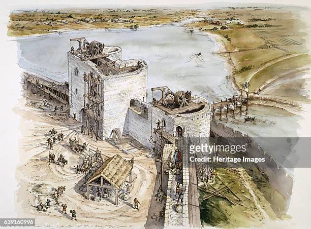 Clifford's Tower, late 13th century, . The Bailey Building, the great gate in stone. Reconstruction drawing of Clifford's Tower, the largest...