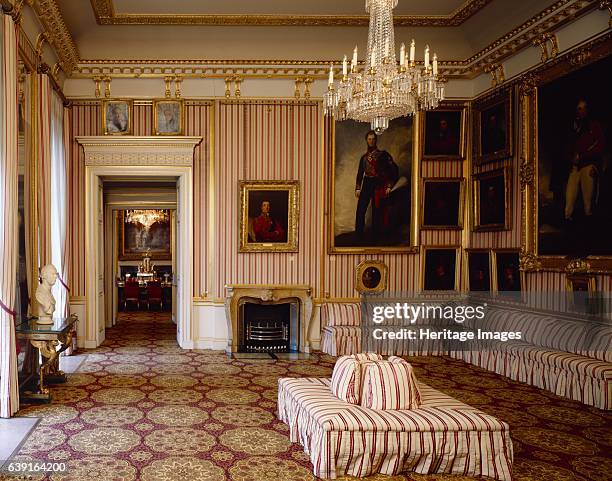 Apsley House, London, c1990-2010. Interior view of the Striped Drawing Room looking towards the Dining Room. Also known as Number One, London,...