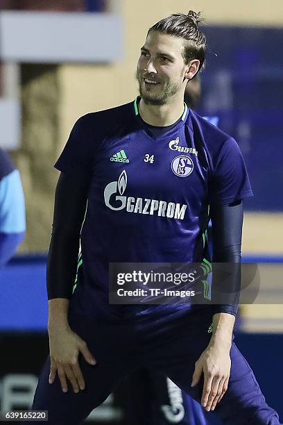 Goalkeeper Fabian Giefer of Schalke looks on during the Training Camp of FC Schalke 04 at Hotel Melia Villaitana on January 04, 2017 in Benidorm,...