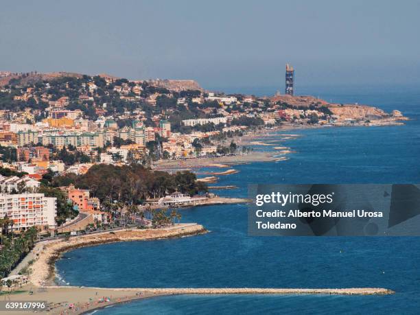 spain, malaga, malagueta beach - borde del agua fotografías e imágenes de stock