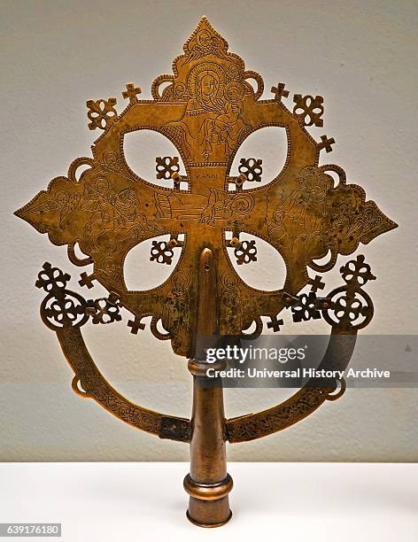 Gold cross used on a shaft held by Coptic Christian priests, Gondar, Ethiopia 18th century.