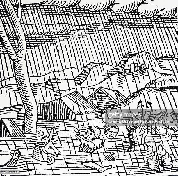 Flooding of the fibre caused by heavy rains 239 BC. From Conrad Lycosthenes Prodigiourm ac ostentorum chronicon, Basle, 1557.
