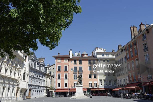 Grenoble : square "place Saint-Andre". In the middle, statue of the knight Chevalier de Bayard.