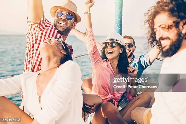 happy yacht trip - boat party stock pictures, royalty-free photos & images