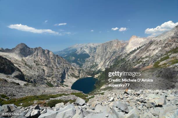 blue alpine lake in a barren granite landscape - high sierra trail stock pictures, royalty-free photos & images