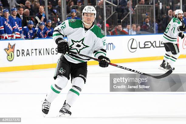 Jiri Hudler of the Dallas Stars skates against the New York Rangers at Madison Square Garden on January 17, 2017 in New York City. The Dallas Stars...