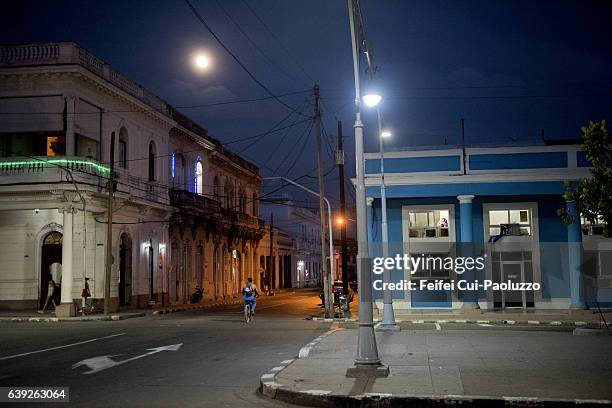 downtown street of cienfuegos in cienfuegos province of cuba - cuba night stock pictures, royalty-free photos & images