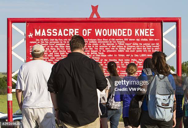 Memorial to the Wounded Knee Massacre that occurred on December 29 near Wounded Knee Creek on the Lakota Pine Ridge Indian Reservation, South Dakota....